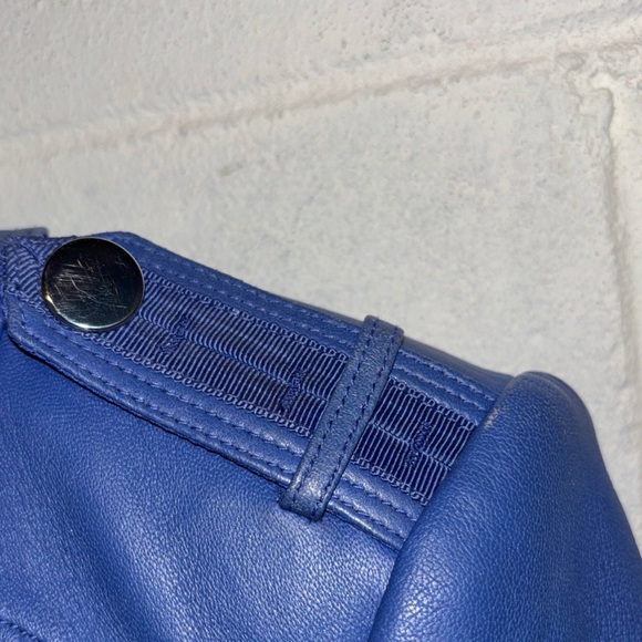 White House Black Market leather motorcycle jacket periwinkle blue zip up - Picture 6 of 11